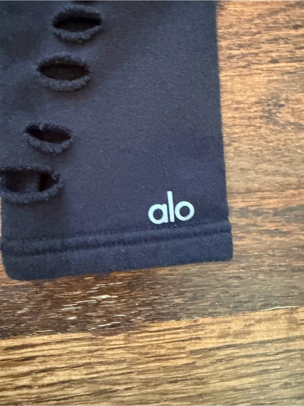 Alo Black Ripped Cropped Sweatshirt, Size XS/S